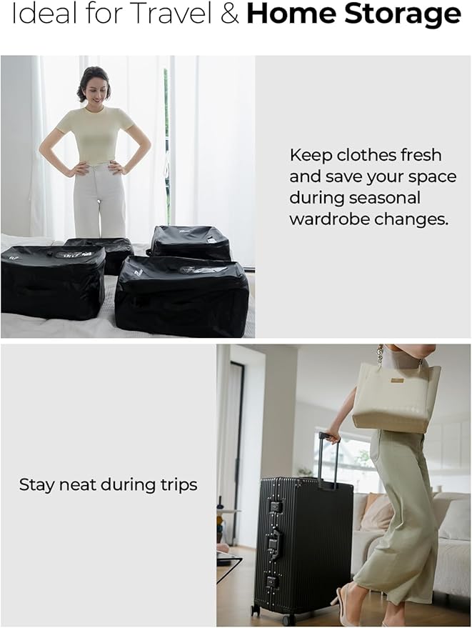 Vacuum Bags for Travel with Wireless Pump, 180° Open Zipper, IP67 Waterproof, Reusable Space Saver Compression Bags for Backpack, Suitcase, Home Storage(2 Pack + Pump)