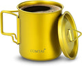 Titanium Camping Pot Mug 15oz (420ml) with Lid and Foldable Handle – Ultralight Camping Cup for Hiking, Backpacking, Outdoor Cooking, Yellow