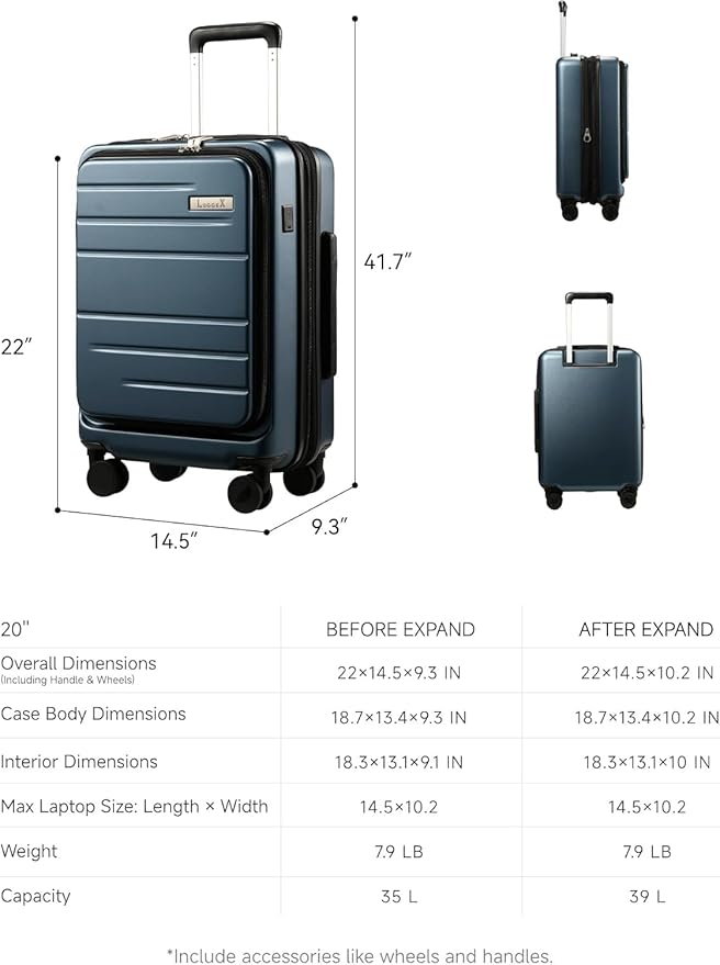 LUGGEX Carry On Luggage 22x14x9 Airline Approved, Expandable Polycarbonate Suitcase with Front Pocket (Brown-Black, 20 Inch, 35L)