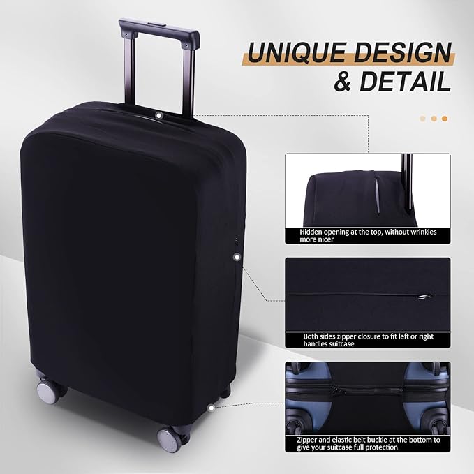 Travel Luggage Cover Suitcase Protector Scratch-Resistant Fit 19-31 Inch, Not Included Suitcase (Black, 2XL(30-31inch))