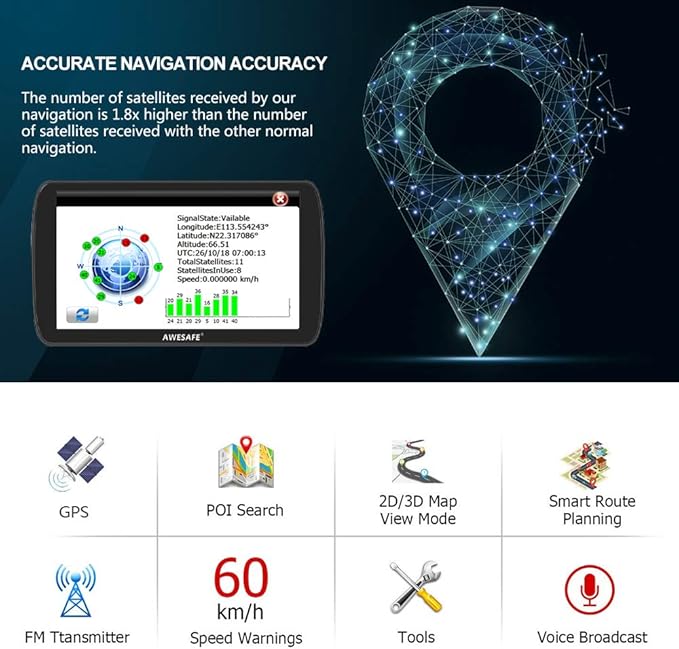 GPS Navigator for Car,9 inch Touch Screen Car GPS, Support Voice Turn Direction Guidance/Speed and Red Light Warning