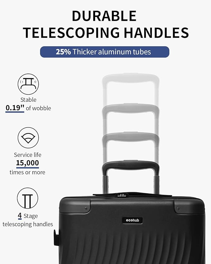 ECOHUB Hardside Expandable Carry On Luggage, Recycled PC 24" Rolling Luggage 26x16x11 Airline Approved with Spinner Wheels & TSA Lock, Lightweight Hardshell Travel Suitcase, 24inch Carry-on Black