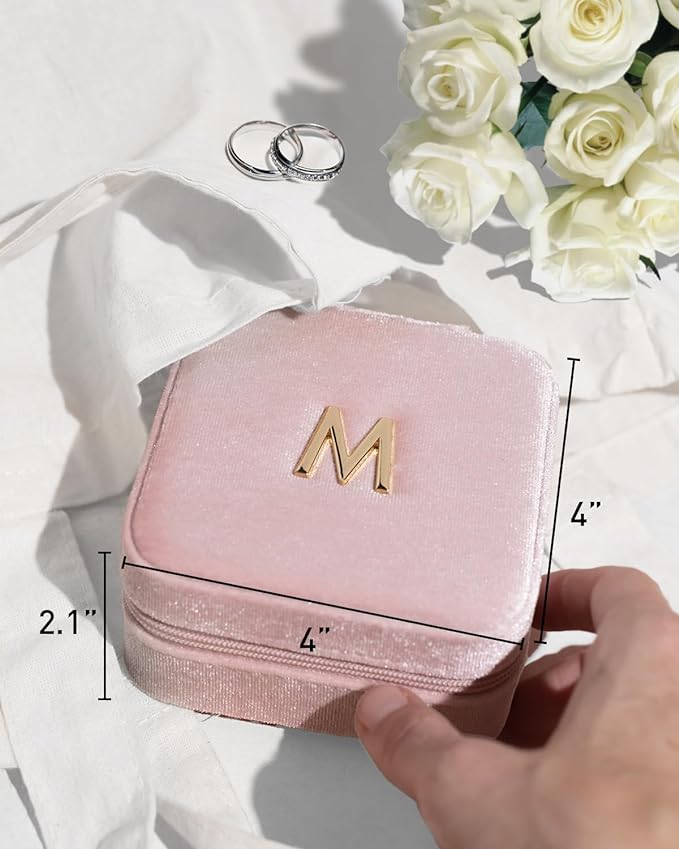 Vlando Jewelry Box for Aunt Gifts from Niece Nephew, Birthday Gifts for Aunt Auntie, Unique Gifts for Aunt Auntie Travel Jewelry Case, Auntie Gifts for Wedding Anniversary - Letter F, Pink