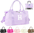 Daughter Niece Gifts for Teen Girl Kids, Initial Travel Duffel Bag Sports Gym Bag Personalized Gifts Weekender Bag，Monogram Overnight Bag Cute Dance Bag Birthday Bridesmaid Gifts for Women(Purple, H)