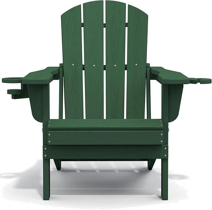 SERWALL Adirondack Chair with Cup Holders - Composite Adirondack Chairs Set of 6 HDPE Outdoor Chairs All Weather Use- Green