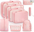9 Set Packing Cubes for Suitcases, Aydicon Travel Luggage Packing Organizers with Laundry, Toiletry Bag, Compression Storage Shoe Bag, Toothbrush Case, Travel Essentials (Pink)