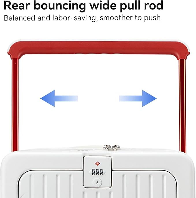 SOKOK Front Pocket Luggage Carry On with Spinner Wheels, Wide Handle Travel Suitcase PC Hardshell Durable Rolling Luggage for Business Trip with Charging Port and Cup Holder, White