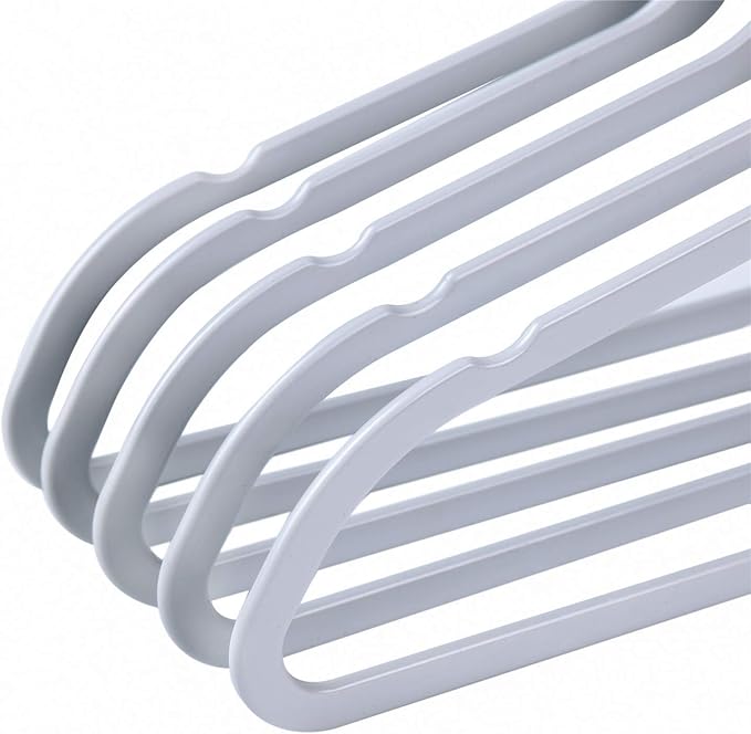 Quality 20 Pack Hangers - Heavy Duty Coat & Closet Hangers - Plastic, Non-Velvet, Chrome Swivel Hook, Space-Saving, Non-Flocked, Gray