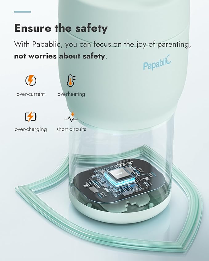 Papablic Pro Portable Bottle Warmer for Travel – Fast Heating, Built-in Sterilizer, 30W Fast Charge, 5-Temp Control, Easy-Clean Wide Mouth, Baby Milk Warmer for Breastmilk & Formula, Mint Green