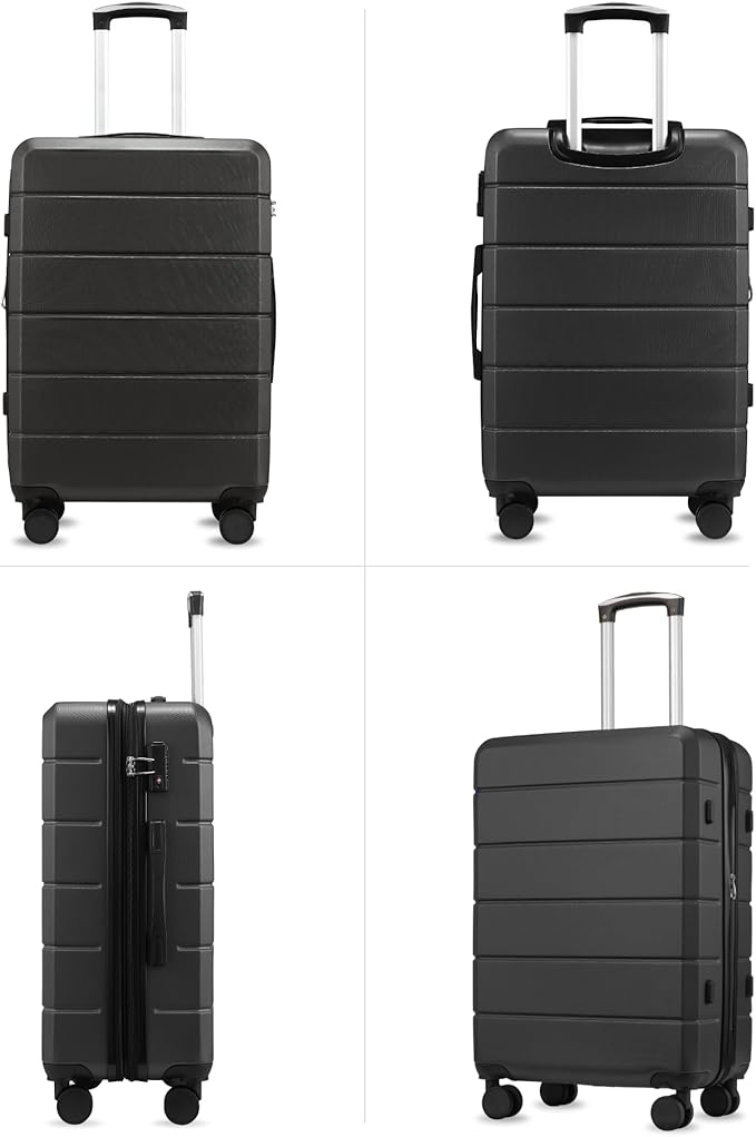 24 Inch Luggage with Spinner Wheels, Expandable Hardside Medium Checked Suitcase, Black
