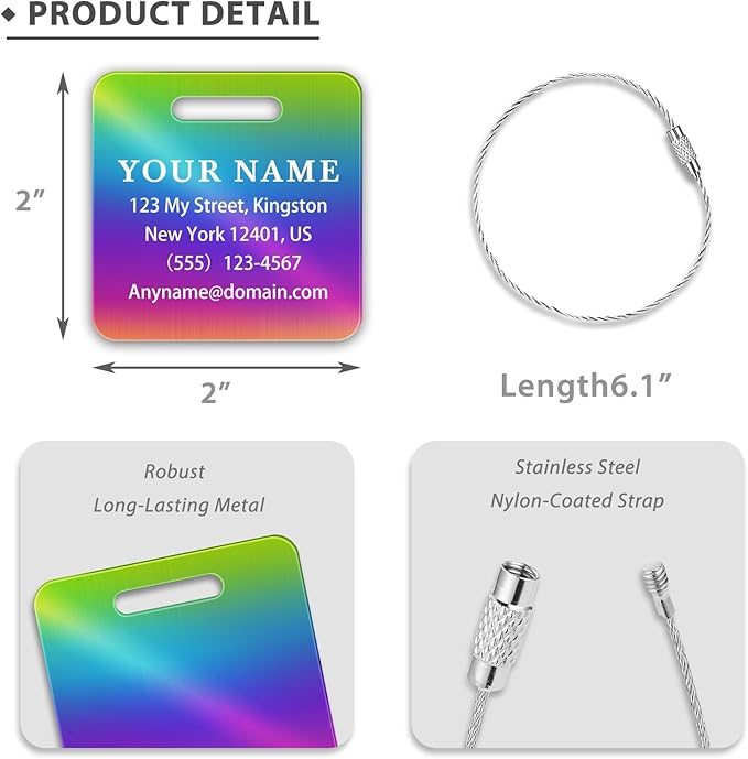 Personalized Luggage Tags for Suitcases (2/4/6/8 Pack) - Custom Engraved Metal Travel Tag, Customizable Pattern/Name/Text for Bags Backpacks Suitcases