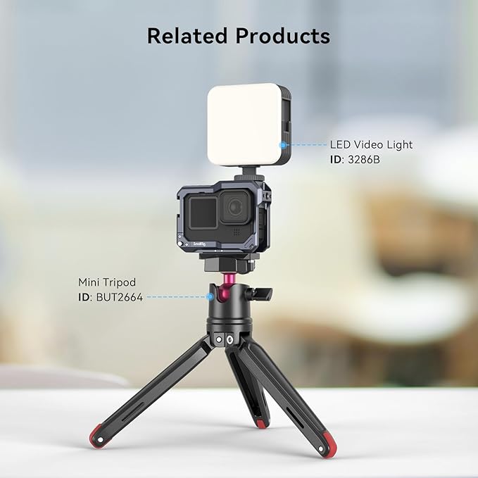 SMALLRIG Hero13 / Hero12 / Hero11 / Hero 10 / Hero 9 Black Cage for GoPro, Compatible with the Lens Filter Max Lens on Camera, with 2 Cold Shoe Mount for Microphone and Led Video Light - 3084C