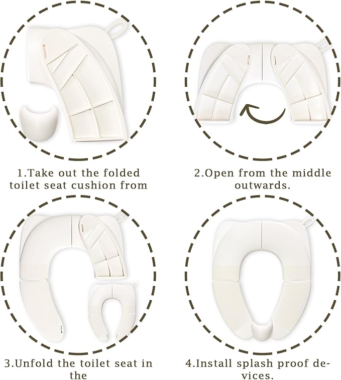 Portable Toilet Seat for Kids, Foldable Universal Fit Potty Training Seat with Anti-Slip Base & Splash Guard Travel Toilet Seat with Storage Bag, Easy Clean-White