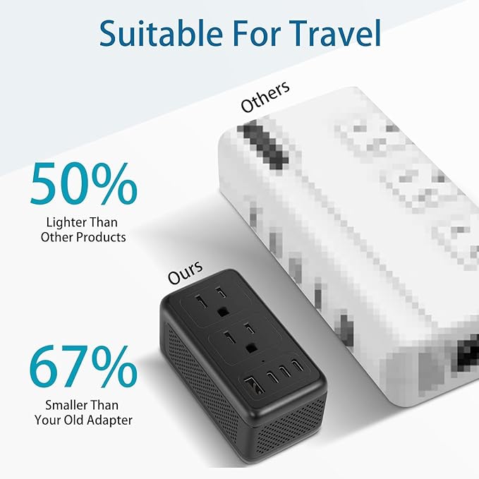 Upgraded 2000W 220V to 110V Voltage Converter US to Europe, Power Converter European Travel Converter for Hair Dryer, Power Converter Adapter Combo with 3 Type C 1 USB A for 160 Countries (1U3C)