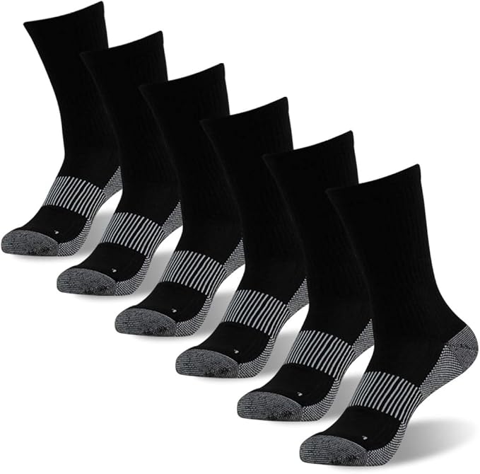 FOOTPLUS Hiking Copper Compression Socks,Unisex Cushioned Sole Arch Support Athletic Crew Running Socks