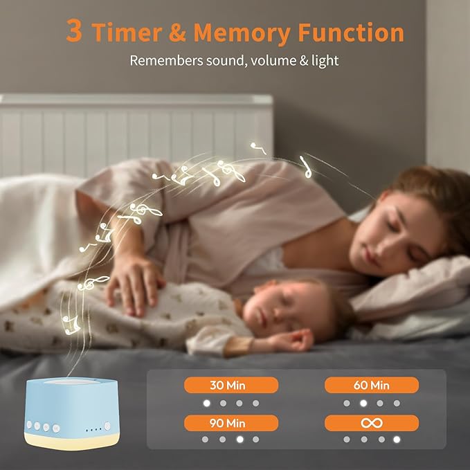 Portable White Noise Machine,Mini Sound Machine for Travel with Breathing Night Light,16 Soothing Sounds,Timer,Rechargeable Brown Noise Machines for Sleeping Adults Gift,Office Privacy,Home (Blue)