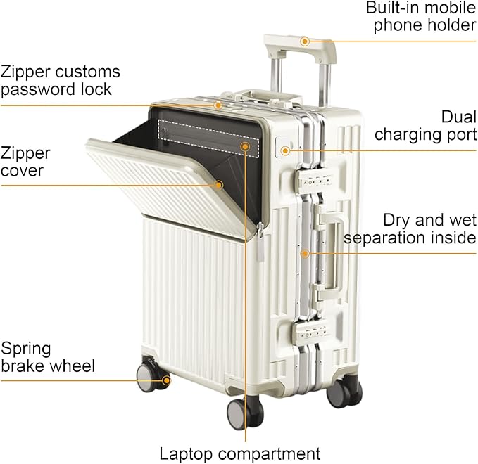 Zipperless Luggage, 22x14x9 Aviation Certified, Polycarbonate Aluminum Hardshell, Expandable Carry-On Luggage with Spinner Wheels, Hardshell Luggage, 20 Inch Cabin