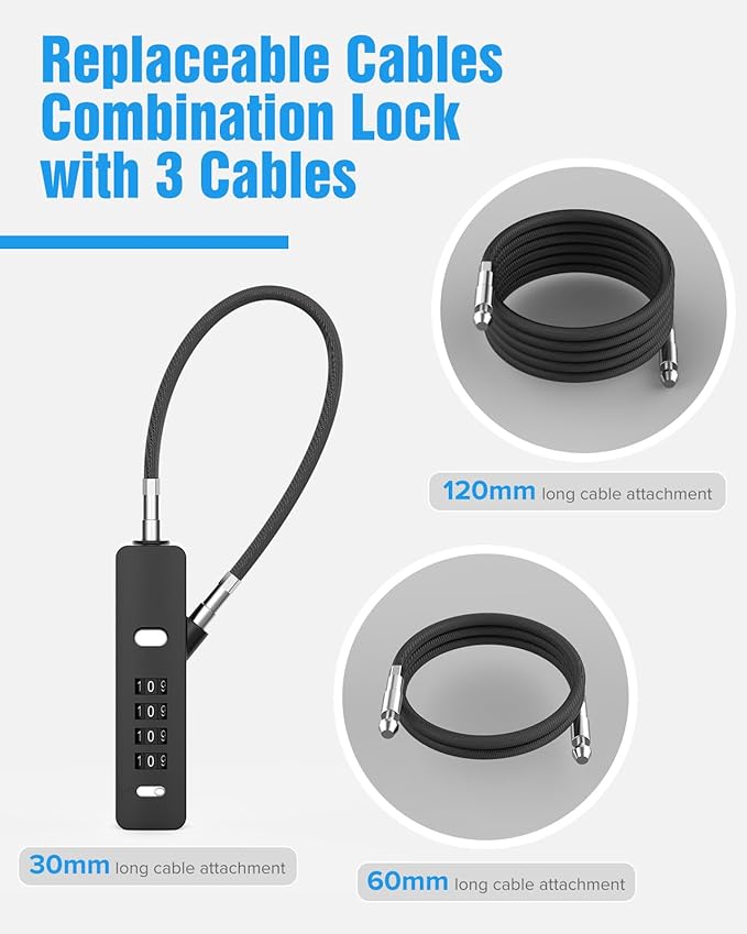 Combination Lock, 4-Digit Steel Cable Locks with Code, Locks for Lockers with 3 Lengths Cables for Bikes, File Cabinets, Wardrobes, Small Fences, Refrigerator Door (Black-2pcs)