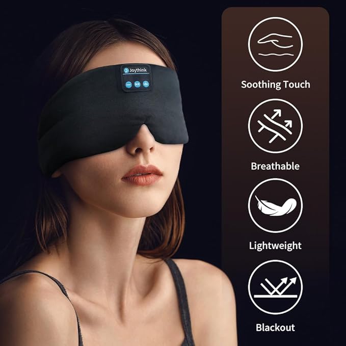 Joythink Sleep Headphones Sleep Mask Kids Children Wireless Music Eye Mask Sleeping Headphones Headband for Side Sleepers Silk Sleep Mask with Wireless Headphones Ultra-Thin Stereo Speakers