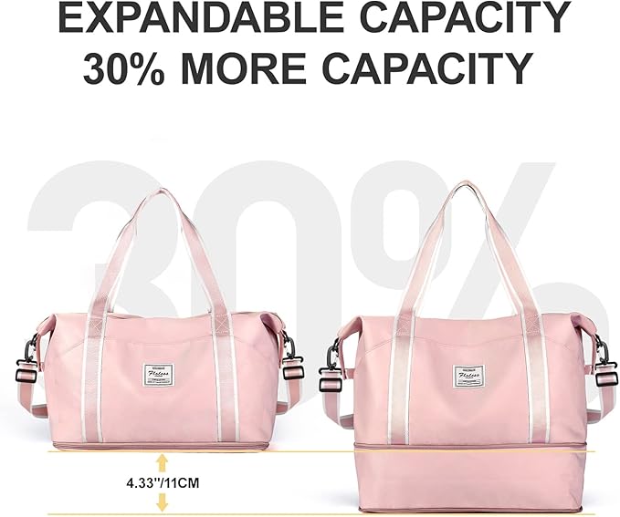 Travel Duffel Bag, Sports Tote Gym Bag, Shoulder Weekender Overnight Bag for Women