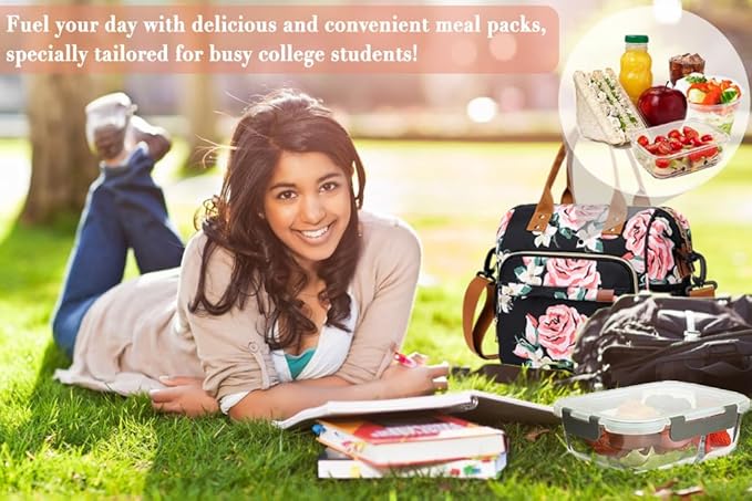 TuErCao Lunch Box for Women Adult Insulated Lunch Bag for Female Teacher Nurse Mom, Fashion Ladies Lunch Tote Bag for Work, Peony