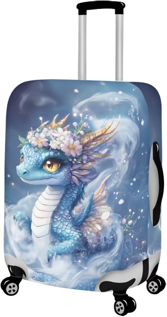 Dragon Luggage Cover Universal Fit 30-32 Inch Anti-Slip Elastic Spandex Suitcase Cover with Invisible Zippers Washable Baggage Case Scratch Resistant Travel Suitcase Protector