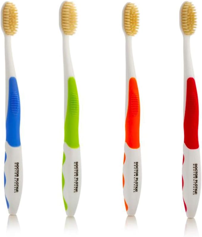 MOUTHWATCHERS Dr Plotkas Soft Bristle Flossing Toothbrush Manual Soft Toothbrush for Adults, Ultra Clean, Good for Sensitive Teeth and Gums, Variety 4 Pack, Colors May Vary