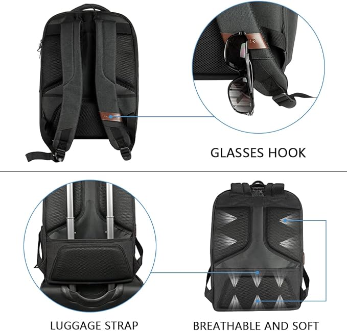 KROSER Laptop Backpack Large Computer Backpack Fits up to 17.3 Inch Laptop with USB Charging Port Water-Repellent Travel Backpack Casual Daypack for Business/College/Women/Men-Charcoal Black