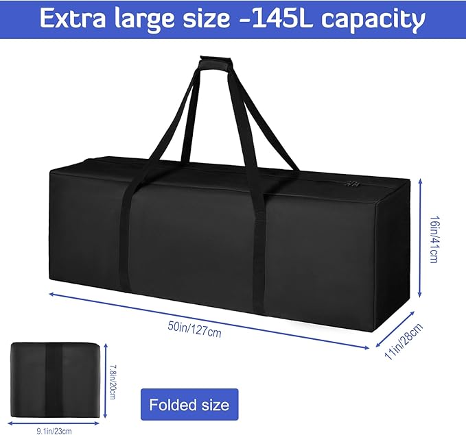 INFANZIA 50inch Sports Duffel Travel Bag, 144L Extra Large Duffel Luggage Bag with Upgrade Zipper, Water Resistant & Foldable Equipment Storage Bag for Camping Tent Tripod Fishing