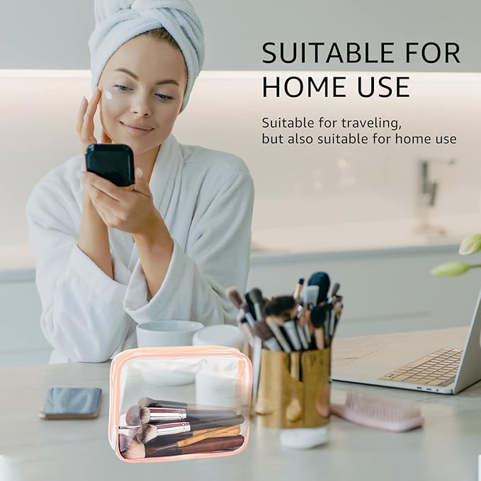 5Pcs Crystal Clear PVC Travel Toiletry Bag Kit for Women Men, Waterproof Vinyl Packing Organizer Storage Bags with Zipper Handle Straps, Cosmetic Pouch Carry on Airport Airline Compliant Bag Handbag