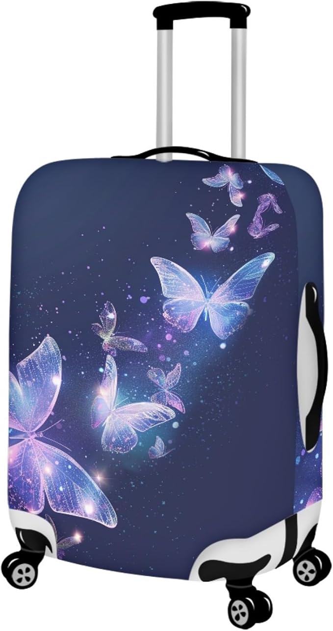 Travel Luggage Cover Anti-scratch Baggage Suitcase Protector Fits 30-32 Inch Luggage, Purple Crystal Butterfly