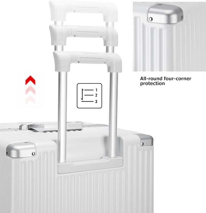 feilario 26in Super Large Captain Aluminum Frame Hardside Spinner Wheels Luggage, Zipperless Checked Suitcase with Cup Holder/Phone Holder