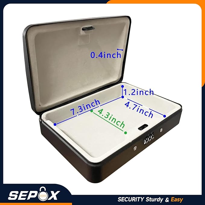 SEPOX 10Pcs Portable Security Case Lock Box Steel, Personal Travel Safe Storage Cabinet for Small Item, with 3 Ft Security Cable& Ressetable Combination Lock for Office, Car, Sports, Water Resistant