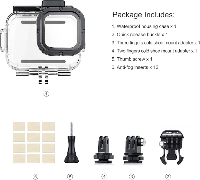 SOONSUN Waterproof Case for GoPro Hero 13 12 11 10 9 Black,196FT/60M Underwater Protective Diving Housing with Accessories, Built-in Dual Cold Shoe Mount to Connect Video Light and Microphone