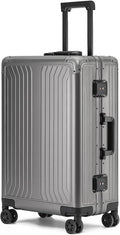 Metal all aluminum carry-on suitcase 20 "hard face, TSA lock and rotating wheel zippered luggage set (dark grey, 28 '')