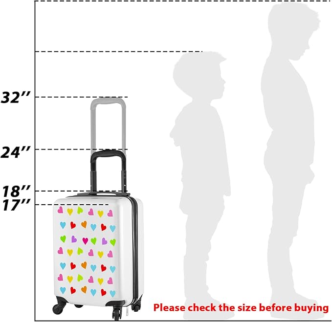 Sanwuta 4 Pcs Kids Luggage Set Kids Backpack Travel Rolling Suitcase with Wheels U-shape Pillow Childrens Gift for Girls Boys(17 Inch,Heart Style,White)