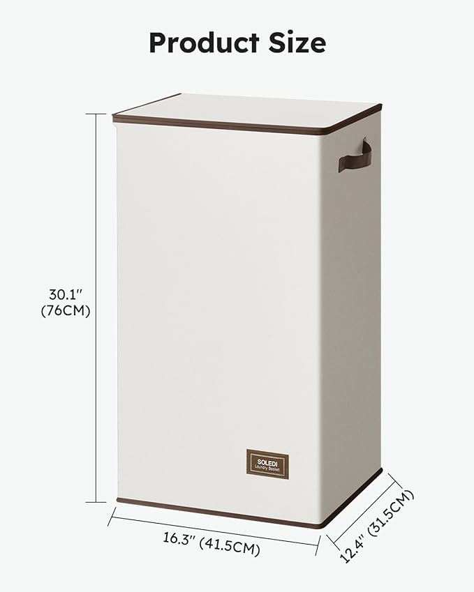 SOLEDI Laundry Hamper with Lid 100L Large & Tall Collapsible Laundry Basket, Clothes Hamper with Bag Removable Easy to Carry, Dirty Hampers for Bedroom, Bathroom, Dorm, College, Off-White
