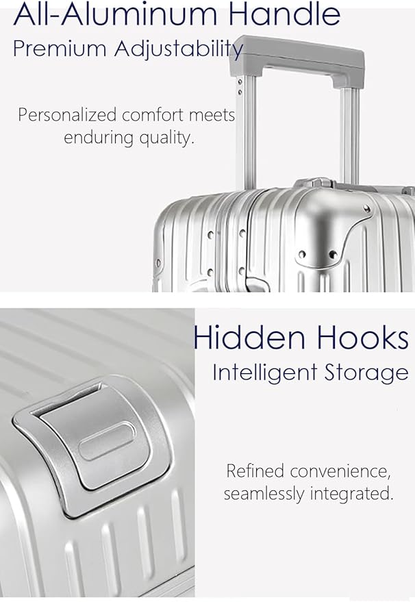 28 Inch All Aluminum Checked in Luggage with Wheels, Hard Shell Zipperless Suitcase with TSA Locks, Large Travel Luggage, Silver