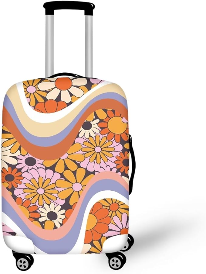 Swirl Hippie Flowers Baggage Covers for 26-29 Inch Suitcase Washable Non Slip Suitcase Cover Colorful Flower Luggage Cover Decoration for Women Girl, Suitcase Protector for Travel Luggage