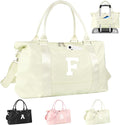 Initial Travel Duffel Bag Sports Gym Bag for Kids Teen Birthday Gifts,Beige Personalized Weekender Bag Carry On Dance Bags for Women Men,Waterproof Monogram Overnight Bag with Trolley Sleeve(Letter F)