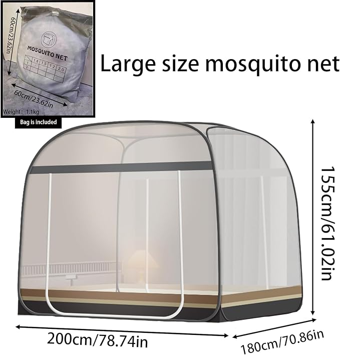 CMINGJ Mosquito Net for Bed, Portable pop up Mosquito Netting with Bottom, Free Installation-Suitable for Bedroom, Camping, Folding Portable Design for Baby Adults (Gray & Gray Bottom Edge)