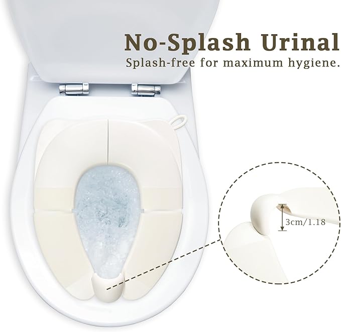 Portable Toilet Seat for Kids, Foldable Universal Fit Potty Training Seat with Anti-Slip Base & Splash Guard Travel Toilet Seat with Storage Bag, Easy Clean-White