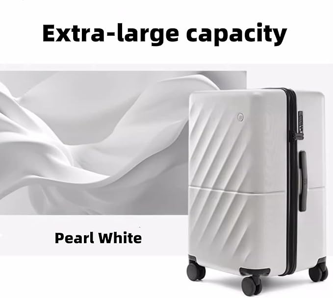 Trunk Luggage 22 Inch, Small Checked Luggage with Double Spinner Wheels, Anti-Burst Zipper, Hard Case PC Suitcase, Lightweight Travel Luggage, TSA Approved (Pearl White, Hudson)