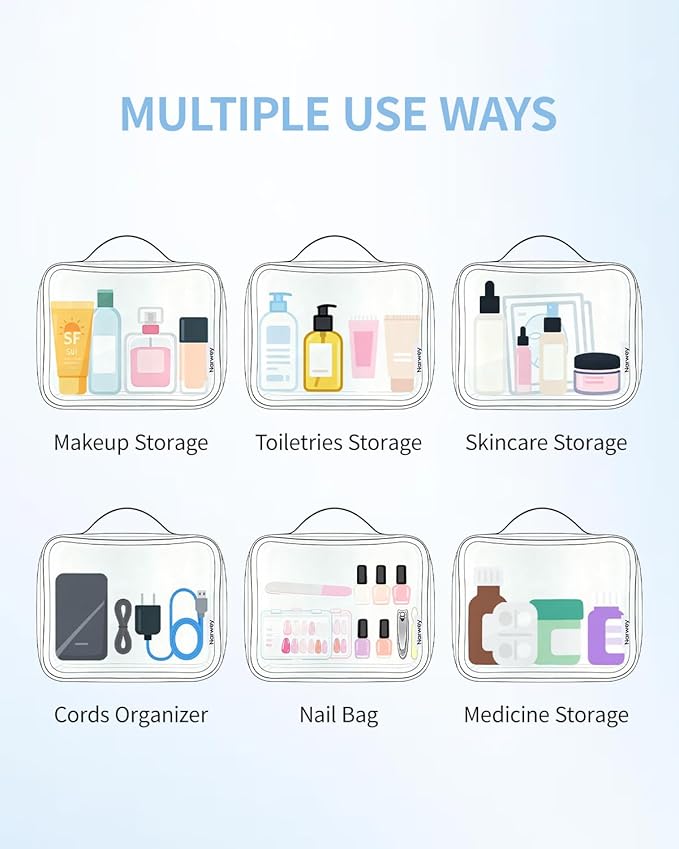 Narwey TSA Approved Clear Toiletry Bag for Travel, Waterproof PVC Clear Makeup Bags, Portable Compact Cosmetic Bag Make Up Organizer, Airport Airline Quart Size Compliant Bag (Mint Green Stripe)