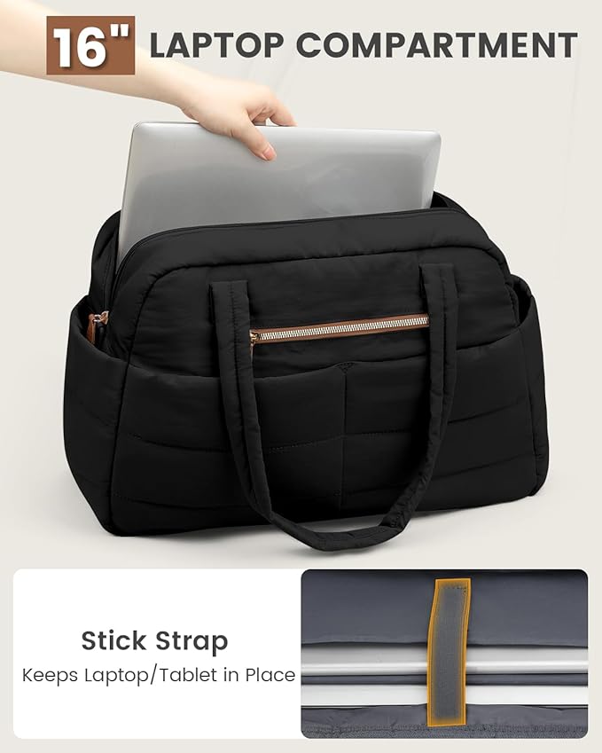 Travel Duffle Bag,Puffer Carry On Duffel Bag with Laptop Compartment Waterproof Overnight Weekender Bags for Women Large Hospital Tote Bags for Labor and Delivery(Large,Black)