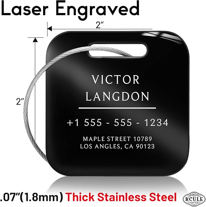 Stainless Luggage Tags for Suitcases: Metal Personalized Luggage Tags and Bags with Customizable Texts (Black)