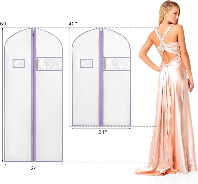 Syeeiex 40" Suit Bag(Set of 8), Garment Bags for Hanging Clothes, Suit Bags for Closet Storage, Garment Bags for Suits, T-shirts, Jackets, Coats, Business Wear(White & Purple)