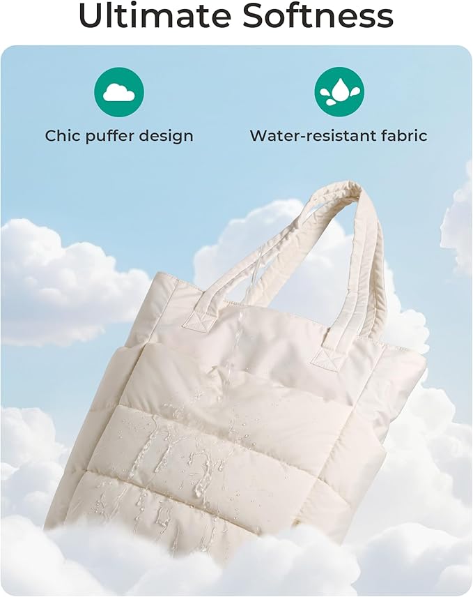 BAGSMART Tote Bag for Women, Lightweight Puffy Tote Bag with Compartments Shoulder Bag Handbag for Travel, Work, Gym,