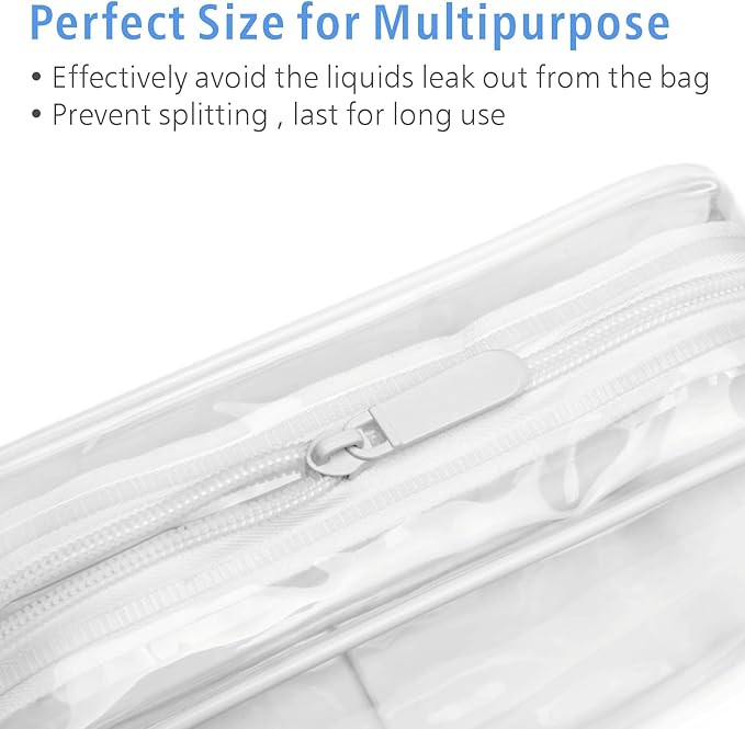 PACKISM Clear Makeup Bags, 4 Pack Quart Size Travel Bag TSA Approved Clear Travel Bags for Toiletries, Carry on Toilety Bag TSA Approved Toiletry Bags, White