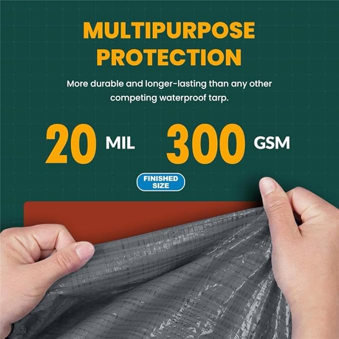 Large Waterproof Tarp - Heavy Duty 20 Mil Thick Poly Tarpaulin Ideal for Canopy Tents, Boats, RV or Pool Covers - Multipurpose Protective Tarps with Grommets for Indoor and Outdoor Use | 30' x 50'